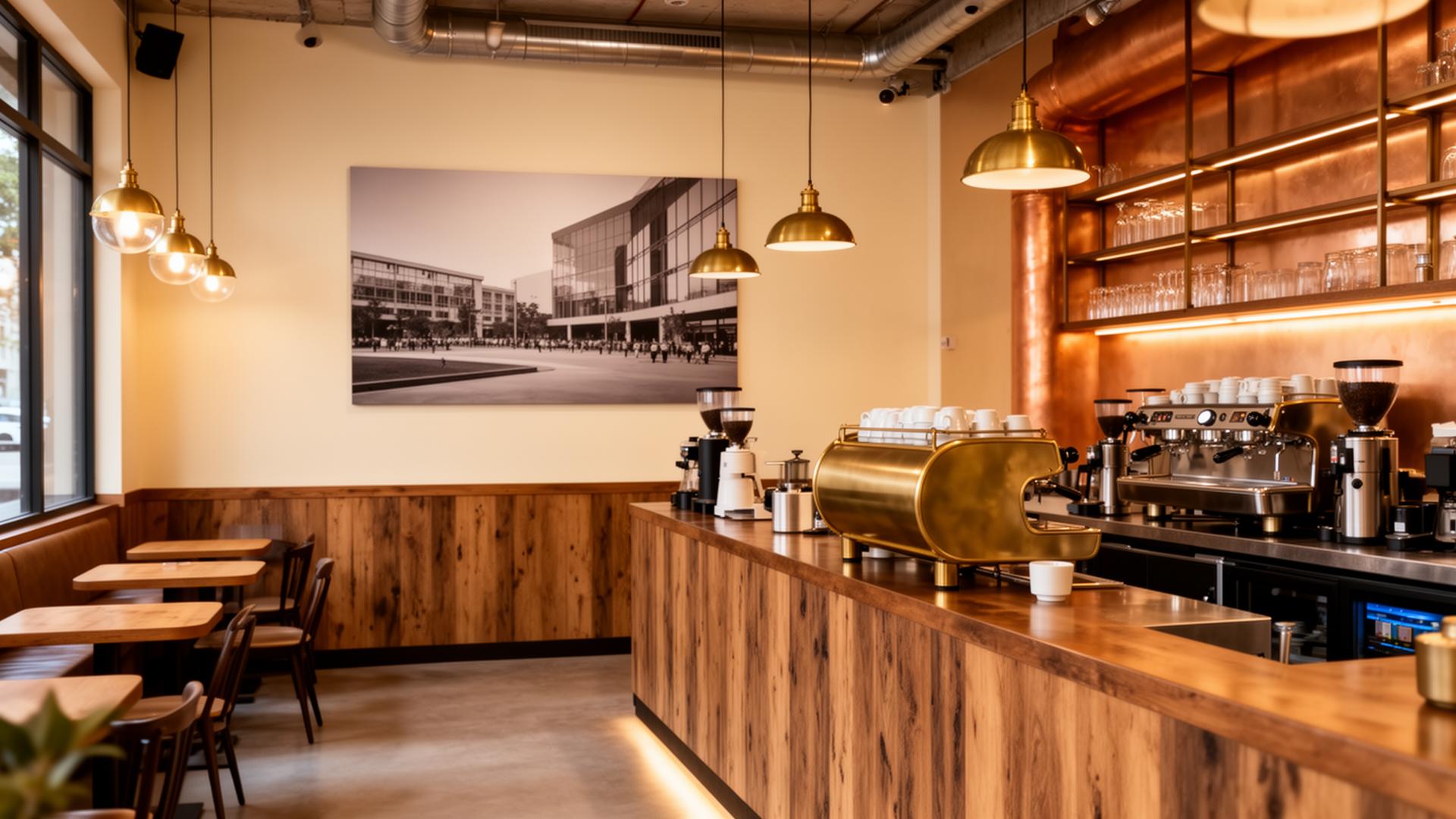 Warm coffee shop interior atmosphere